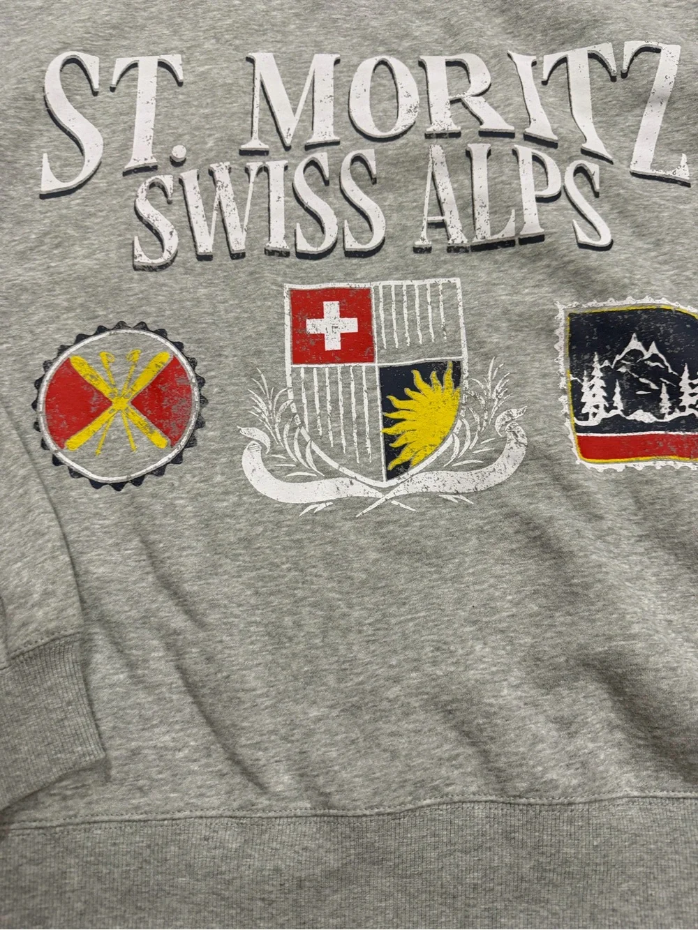St. Moritz Swiss Alps Grey Graphic Crewneck Sweatshirt oversized
